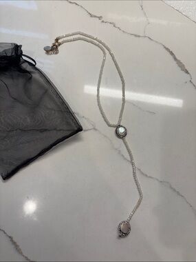 Spring Street Pearl Y-Necklace with Dual Crystal Accents - White